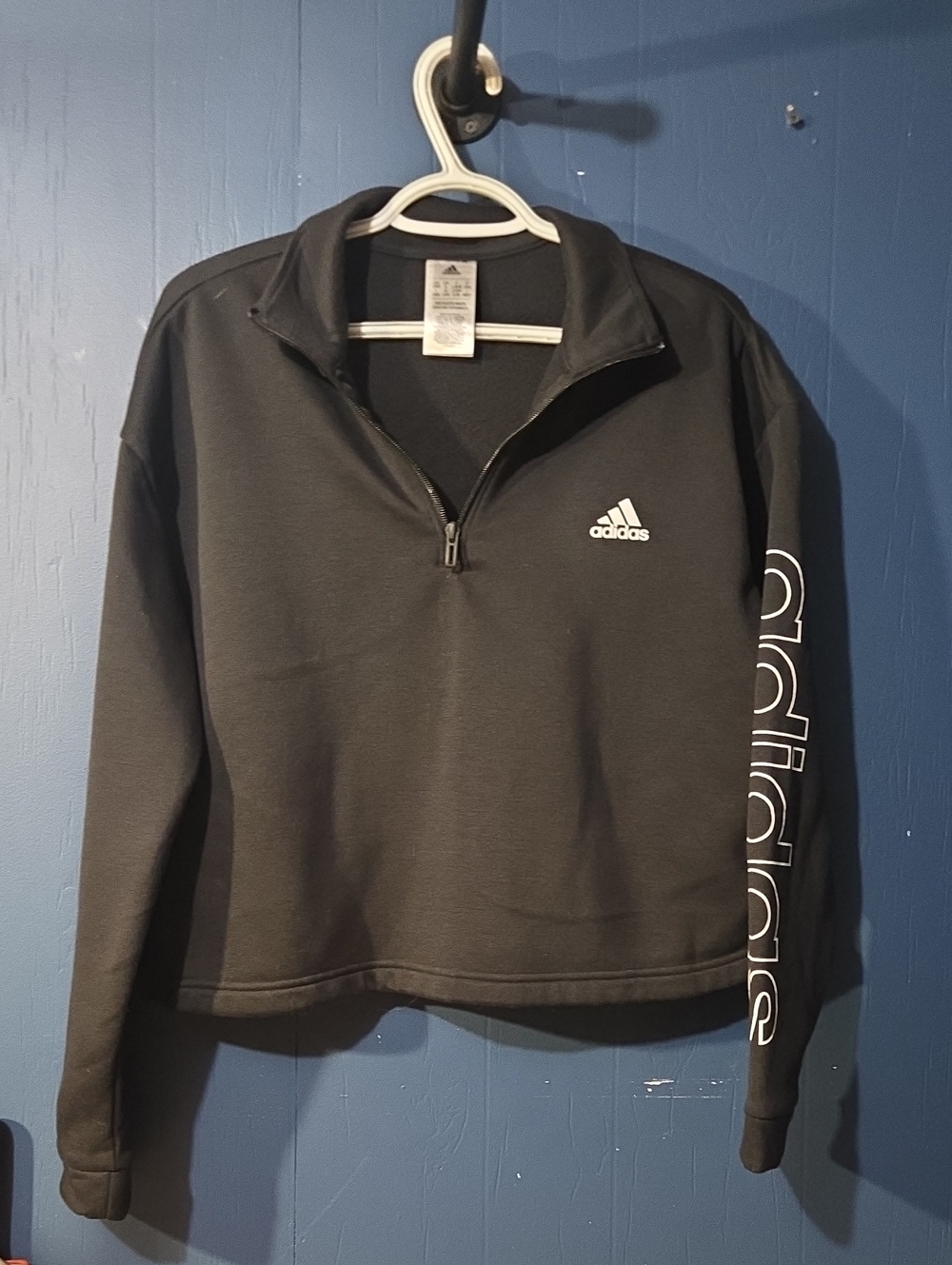 adidas Women’s Black Half-Zip Sweatshirt with Sleeve Logo